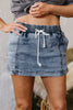 Dusk Blue Drawstring High Waist Pocketed Denim Shorts