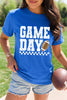 Dark Blue GAME DAY Checkered Print Rugby Graphic T Shirt