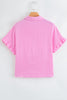 Bonbon Mineral Wash Textured Ruffle Trim Short Sleeve Shirt