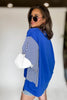 Dark Blue Striped Patchwork Sleeve Colorblock Sweatshirt