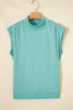Black Solid Color High Neck Cap Sleeve Loose Top