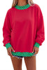 Pink Colorblock Polka Dot Contrast Trim Oversized Sweatshirt