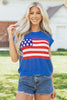 Sky Blue Flag Graphic Short Sleeve Sweater Top