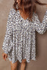 Multicolour Leopard Print V Neck Button Detail Long Sleeve Mini Dress