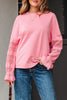 Sachet Pink Drop Shoulder Lace Ruffled Sleeve Patchwork Loose Sweatshirt