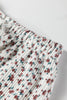 White Spiral Ribbed Floral Print Long Sleeve Henley Top Drawstring Short Set