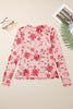 Pink Floral Print Exposed Seam Detail Mesh Long Sleeve Top