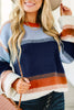 Dark Blue Color Block Round Neck Tunic Sweater