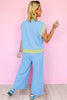White Color Block Detail Casual Two-piece Set