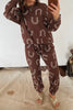 Blue Western Print Elastic Waist Pocket 2pcs Pant Set