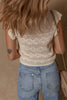 Beige Embroidered Patchwork Hollow Out Knitted Ruffle Sweater Vest