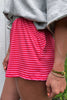 Rose Stripe Contrast Elastic Waist Casual Ribbed Shorts