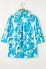 Green Floral Frilled Collar Three Quarters Sleeve Elegant Shirt