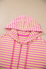 Rose Red Striped Long Sleeve Zip-Up Hoodie Drawstring Elastic Waist 2pcs Short Set