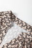 Khaki Geometric Print Notched Neck Puff Sleeve Blouse