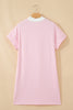 Pink Stripe Cuffed Short Sleeve Contrast Mock Neck Tee Dress