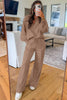 Bright Pink Polo Collar V Neck Pullover and Drawstring Sweatpants Set