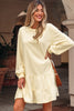 Beige Double Tiered Ruffle Hem Long Sleeve Loose Mini Dress