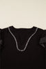 Black Contrast Stitched Detail V Neck Ruffle Long Sleeve Blouse