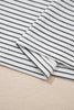 White Stripe Contrasted Ruffle Trim Loose Long Sleeve Top