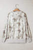 Gray Leafy Camo Print Exposed Seam Patchwork Baggy Slit Sweatshirt