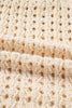 Beige Hollowed Pattern Knit Zip Up Drop Shoulder Sweater Cardigan
