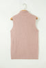 Light French Beige Sleeveless High Neck Knit Split Hem Shift Silhouette Wool Sweater Vest