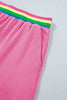 Bright Pink Seam Detail Raw Edge Tee Rainbow Waistband Casual Short Set