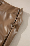 Coffee Bowknot Faux Leather Mini Skirt