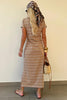 Khaki Stripe Casual Short Sleeve Side Slit Maxi T Shirt Dress