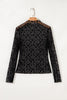 Black Sheer Floral Lace Long Sleeve Slim Fit Top