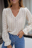 Beige Flower Lace V Neck Ruffled Sleeve Top