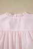 Pink Stripe Contrast Trim V Neck Flutter Sleeve Blouse