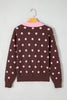 Pink Polka Dot Pattern Color Block Collared Loose Pullover Sweater