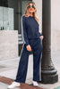 Dirty blue Varsity Striped Detail Crewneck Pullover Elastic Sweatpants 2pcs Outfit