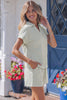 Khaki Stripe Dolman Sleeve Polo Shirt and Drawstring Shorts Set