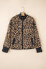 Khaki Leopard Print Zip Up Stand Neck Side Pocket Jacket