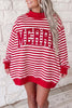 Red Stripe Christmas Slogan Embroidery Patched Mock Neck Oversized Sweatshirt