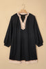 Black Contrast Color Block Leopard Trim Plus Size Ribbed Dress