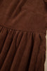 Coffee Winter Corduroy V Neck Long Sleeve Plus Size Mini Dress