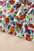 Multicolour Contrasted V Neckline Floral Puff Short Sleeve Blouse