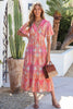 Multicolour Paisley Print V-Neck Short Sleeve Boho Maxi Dress with Ruffle Details