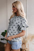 Gray Star Print Tiered Ruffled Sleeve Crew Neck T Shirt