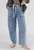 Ashleigh Blue Acid Wash Exposed Seam Drawstring High Waist Jeans