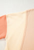 Beige Color Block Patchwork Split Hem Casual Sweatshirt