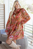 Brown Vintage Floral Print Shirt Style Half Button Long Sleeve Ruffle Mini Dress