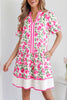 Multicolour Sweet Floral Print Striped Color Block Trim Short Dress