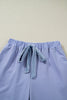 Beau Blue Flounce Long Sleeve Top Drawstring Pants Contrast Velvet Bow Knot 2pcs Lounge Set