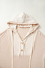 Oatmeal Waffle Patchwork Drop Shoulder Hooded Long Sleeve Top