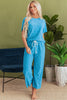 Blue Leopard Jacquard Short Sleeve Top and Wide Leg Pants Set